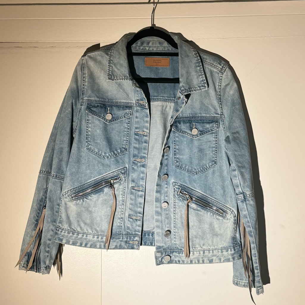 Blank Nyc Light Blue Denim Jean Jacket With Fringe